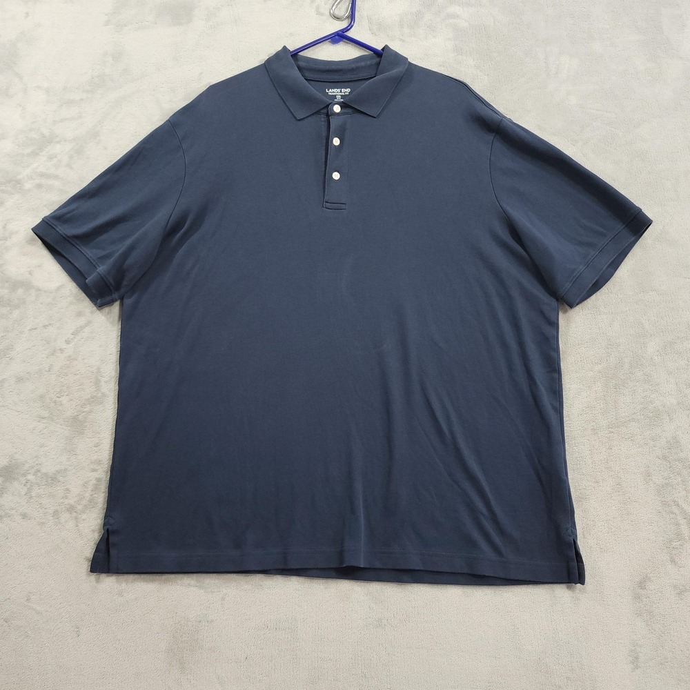 Lands' End Polo Shirt Mens 2XL Blue Traditional Fit Supima Cotton Solid Casual
